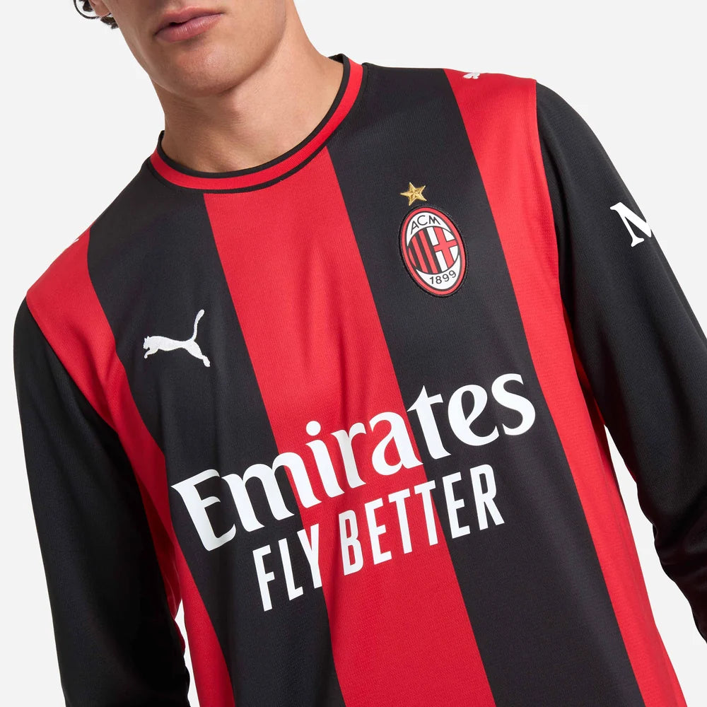 Milan Home 25/26 Manga Longa Torcedor Puma - Vermelho e Preto
