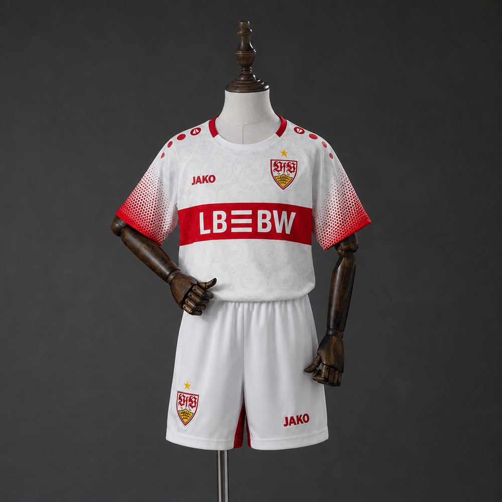 Kit Infantil Stuttgart Home 26/27 - Branco e Vermelho