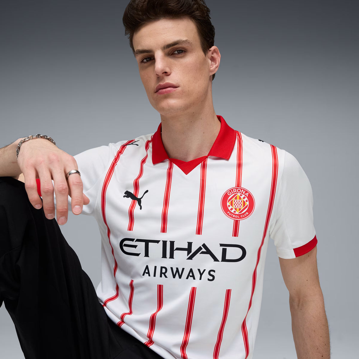 Girona Home 25/26 Torcedor Puma - Branca e Vermelho
