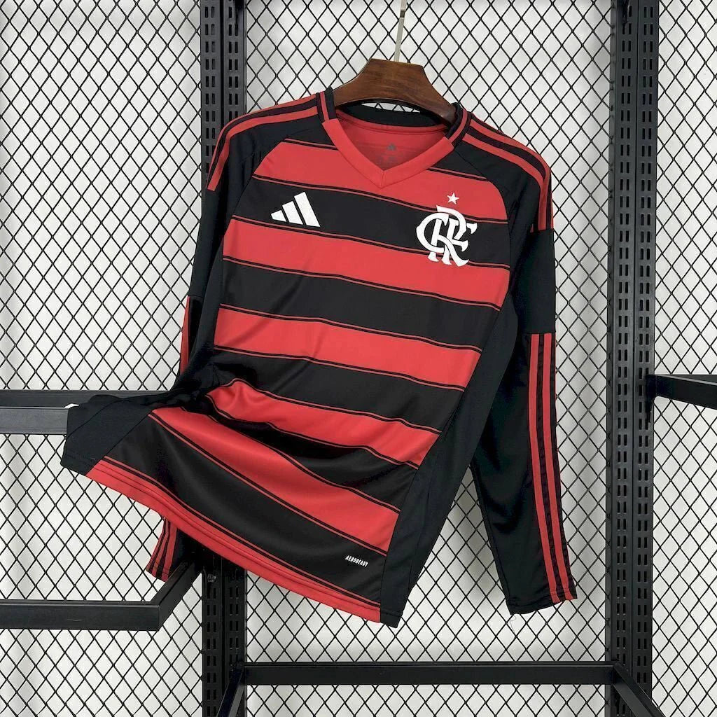 Flamengo Home 25/26 Manga Longa Adidas Masculino - Vermelho e Preto