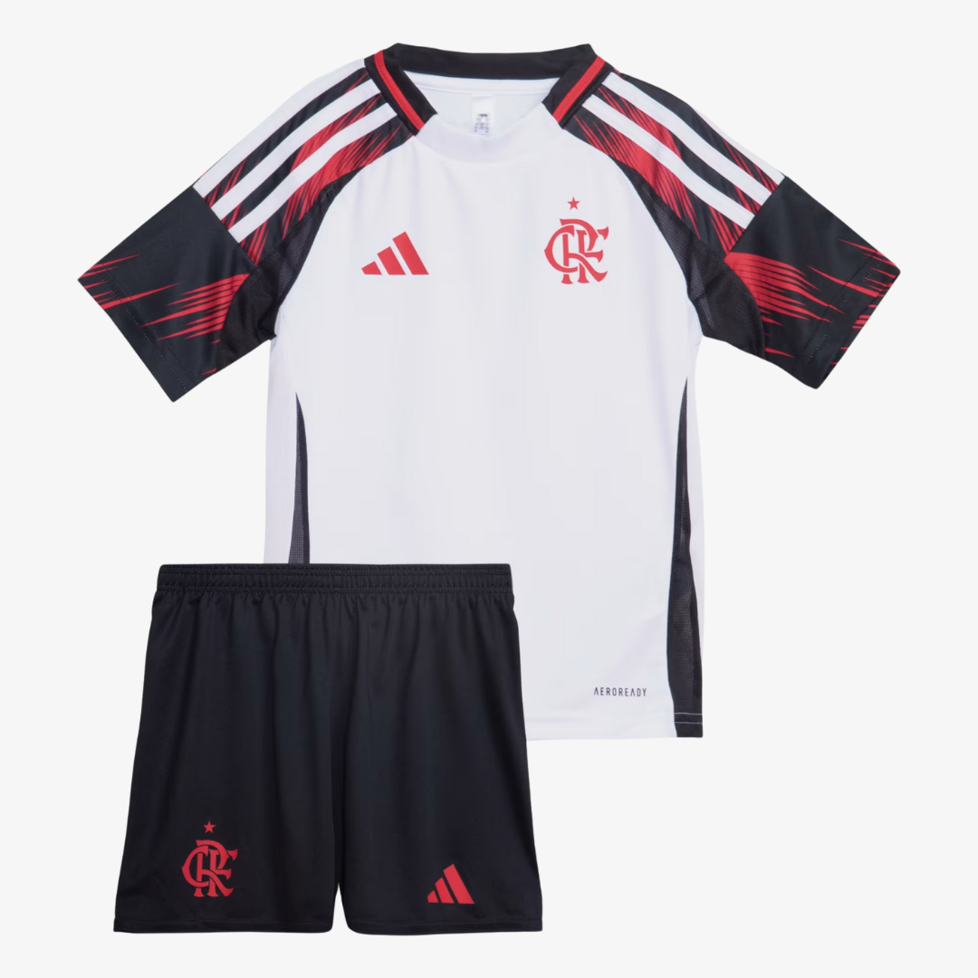 Kit Infantil Flamengo Away 25/26 - Branco e Preto