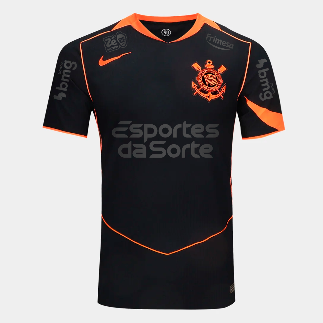 Corinthians Third 25/26 Jogador Com Patrocínios Nike Masculino - Preta e Laranja
