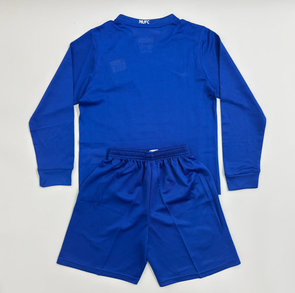 Kit infantil Manchester United Retrô AWAY Manga Longa 2008  - Azul