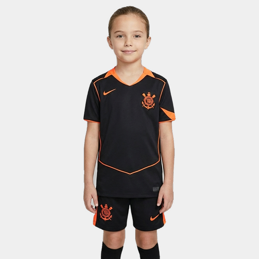 Kit Infantil Corinthians Third 25/26 - Preto e Laranja