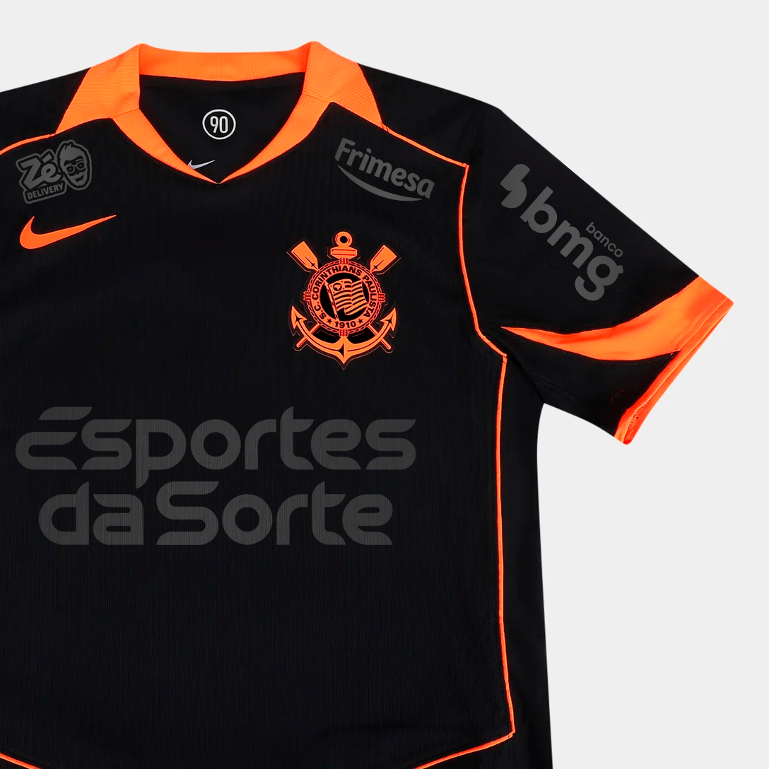 Corinthians Third 25/26 Jogador Com Patrocínios Nike Masculino - Preta e Laranja