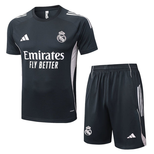 Kit de Treino Adulto Real Madrid 2025/26 Short e Camisa - Cinza Escuro