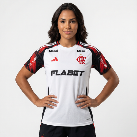 Flamengo Away 25/26 Torcedor Com Patrocínios Adidas Feminina - Branca