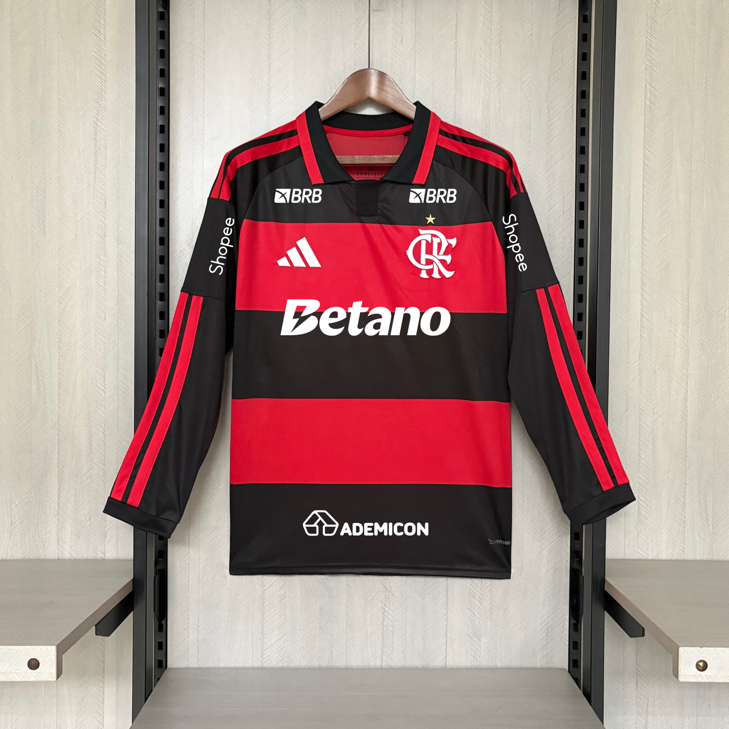 Flamengo Home 26/27 Manga Longa Patrocinadores Adidas Masculino - Vermelho e Preto