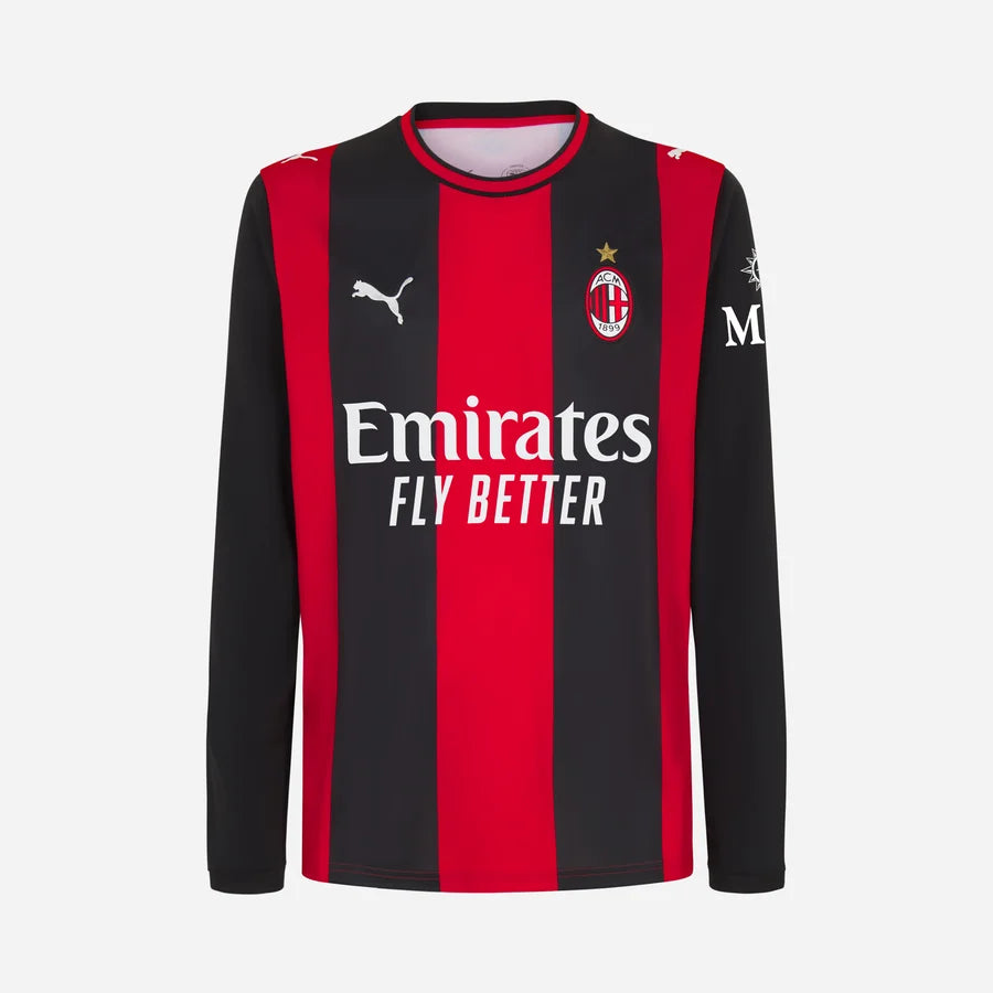 Milan Home 25/26 Manga Longa Torcedor Puma - Vermelho e Preto