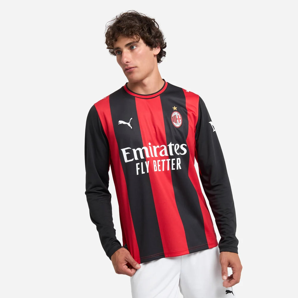 Milan Home 25/26 Manga Longa Torcedor Puma - Vermelho e Preto