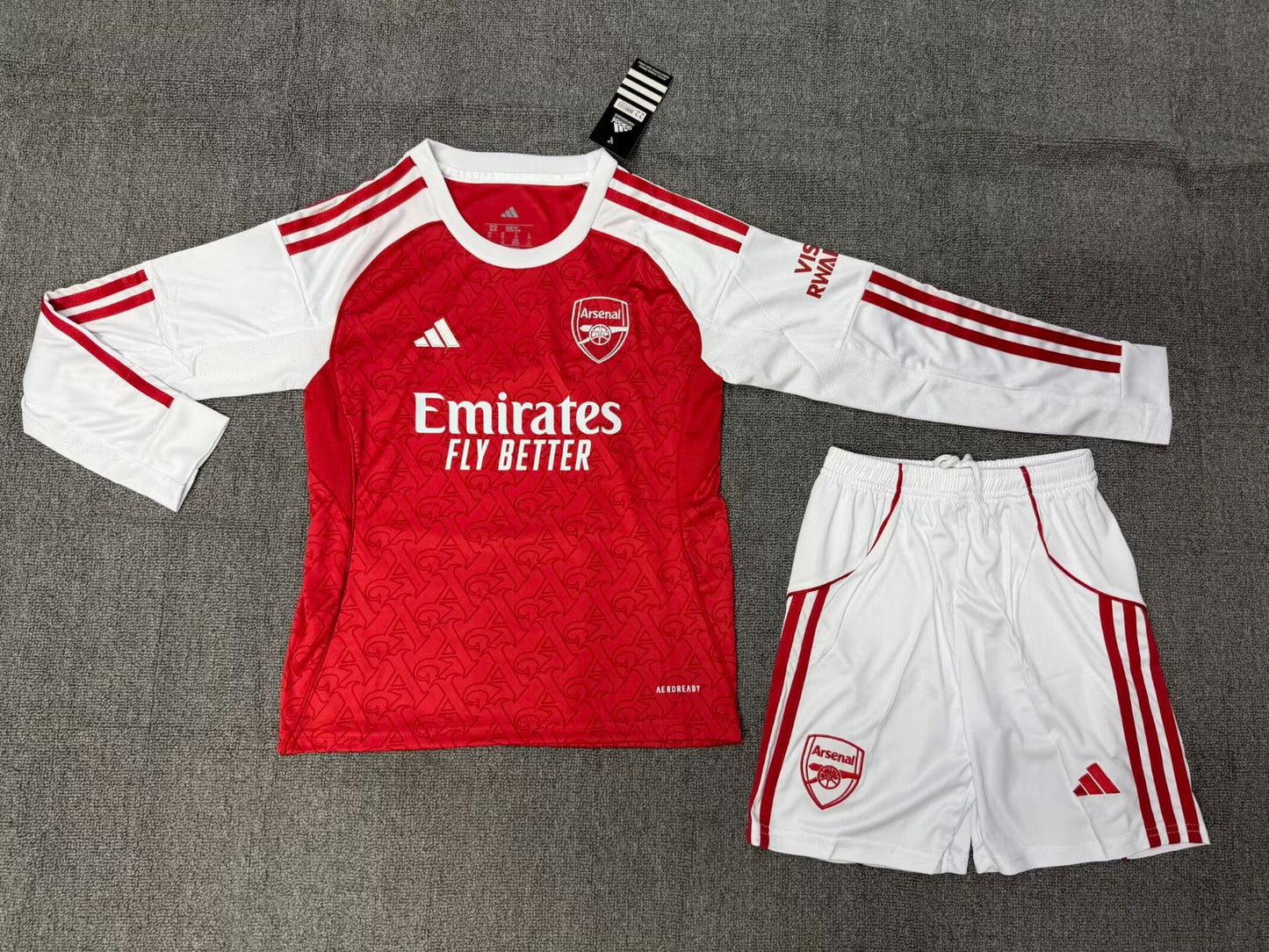 Kit Infantil Arsenal Home Manga Longa 25/26 - Vermelho e Branco