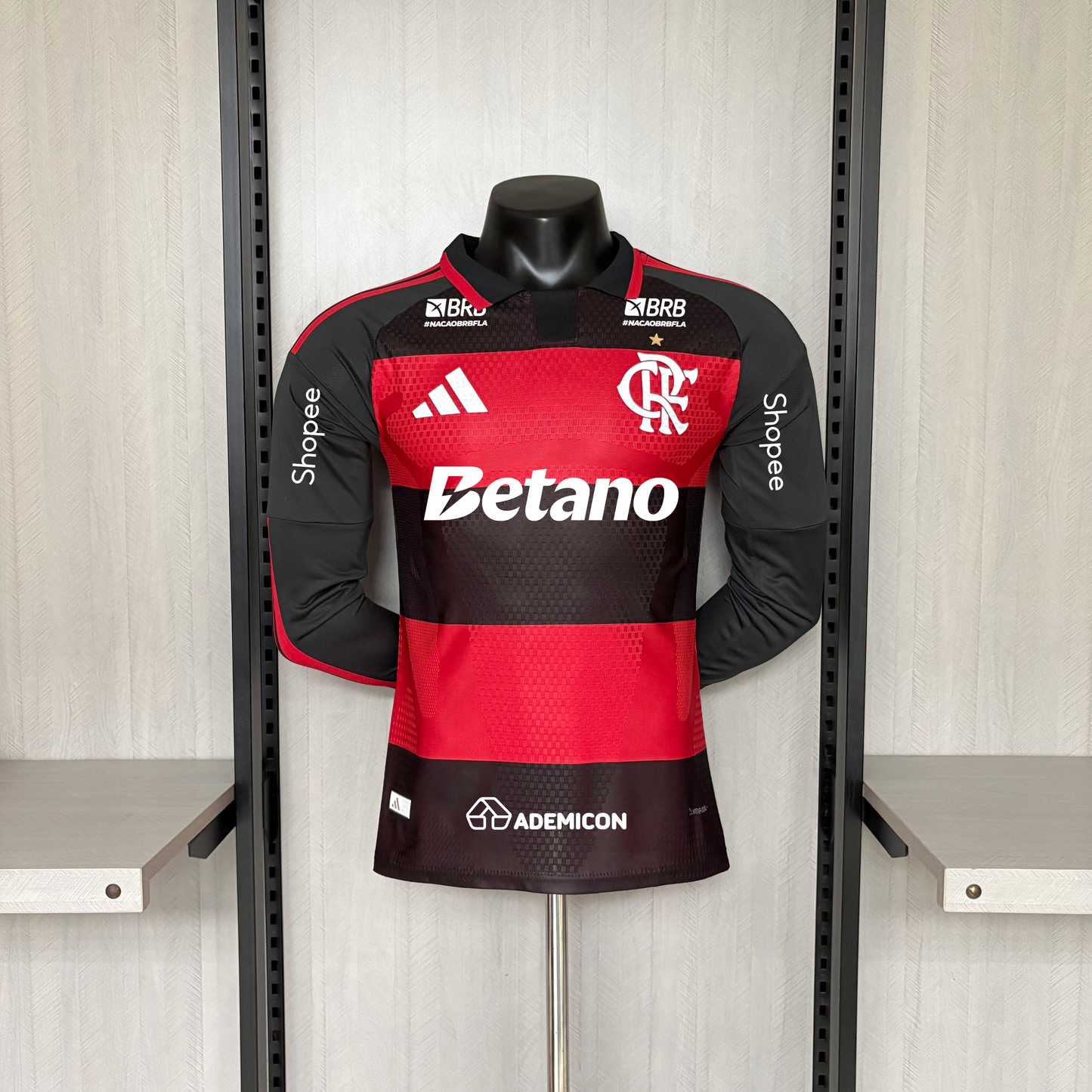 Flamengo Home 26/27 Manga Longa Jogador Com Patrocínios Adidas Masculino - Vermelho e Preto