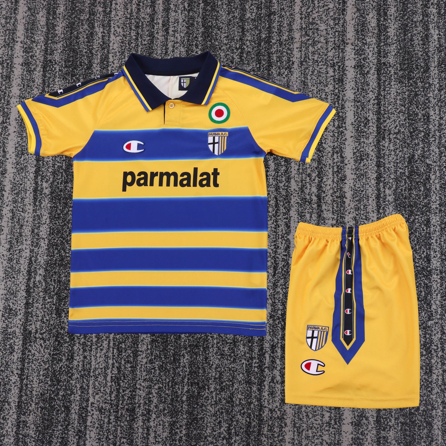 Kit Infantil Parma Away 98/99 Retrô Champion  - Amarelo e Azul