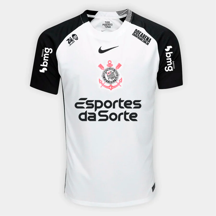 Corinthians Home 25/26 Torcedor Com Patrocínios Nike Masculino - Branca e Preta