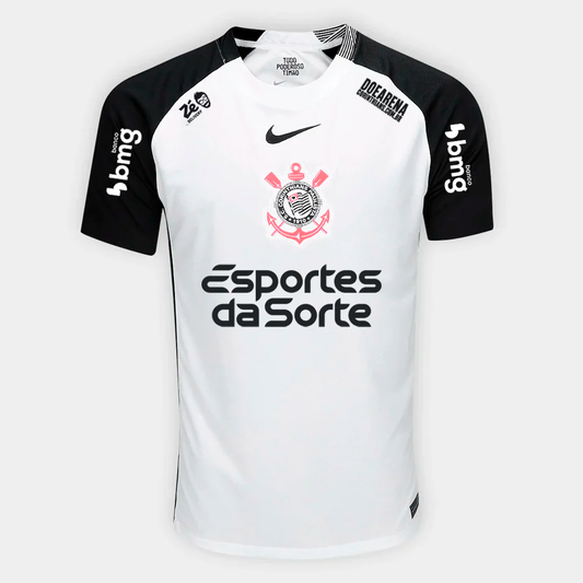 Corinthians Home 25/26 Torcedor Com Patrocínios Nike Masculino - Branca e Preta
