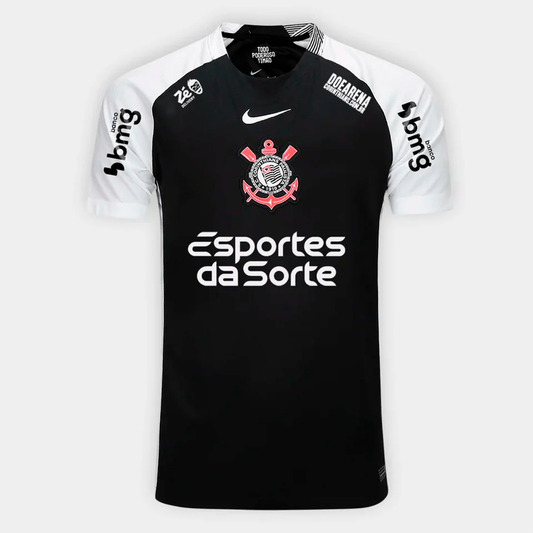 Corinthians Away 25/26 Torcedor Com Patrocínios Nike Masculino - Preta e Branca