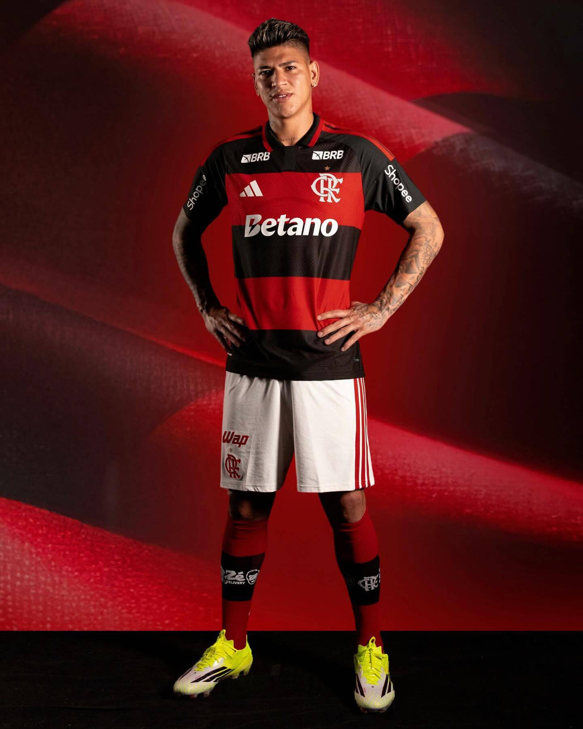 Flamengo Home 26/27 Jogador Com Patrocínios Adidas Masculino - Vermelho e Preto
