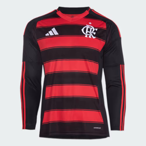 Flamengo Home 25/26 Manga Longa Adidas Masculino - Vermelho e Preto