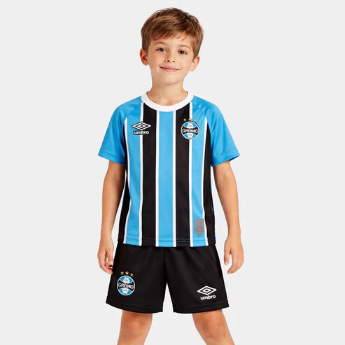 Kit Infantil Grêmio Home 25/26 - Azul, Preto e Branco
