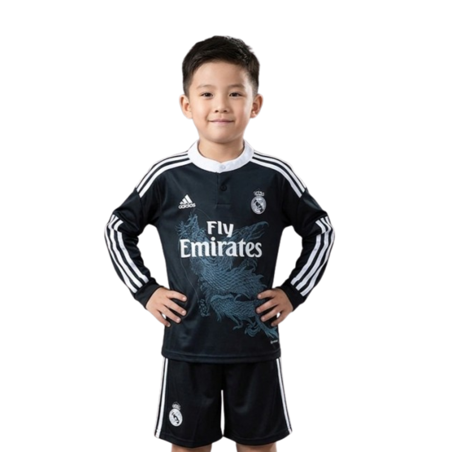 Kit Infantil Real Madrid Third Retrô 14/15 Manga Longa - Preto