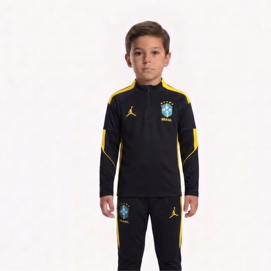 Kit Treino Infantil Agasalho + Calça Brasil - Preto