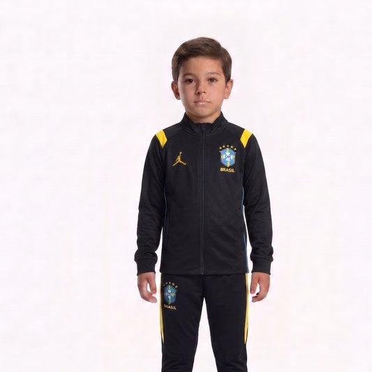 Kit Treino Infantil Agasalho + Calça Brasil - Preto