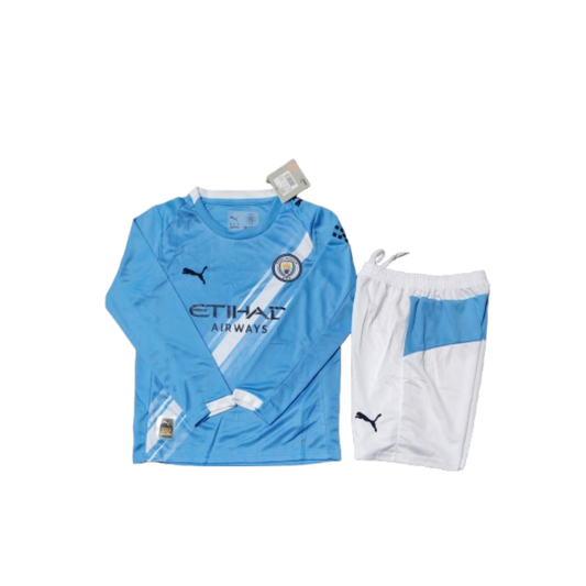 Kit Infantil Manchester City Home Manga Longa 25/26 - Azul