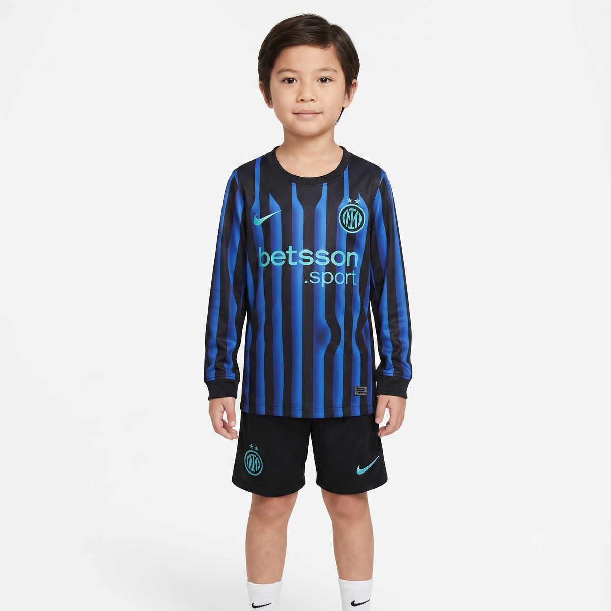 Kit Infantil Inter de Milão Home Manga Longa 25/26  - Azul e Preto