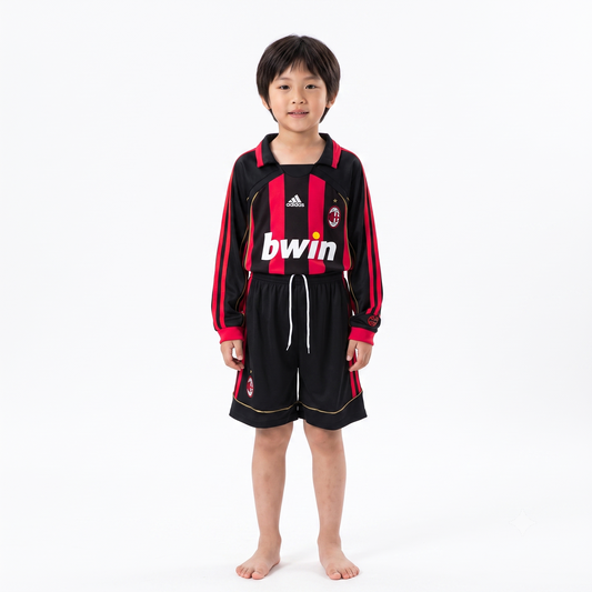 Kit Infantil Milan Home Retrô 06/07 Manga Longa - Vermelho e Preto