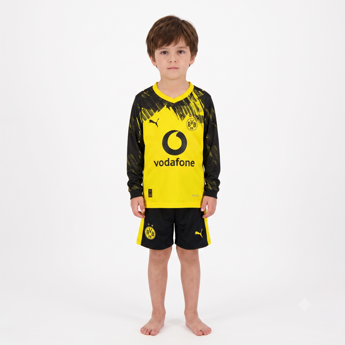 Kit Infantil Borussia Dortmund Home Manga Longa 25/26 - Amarelo e Preto