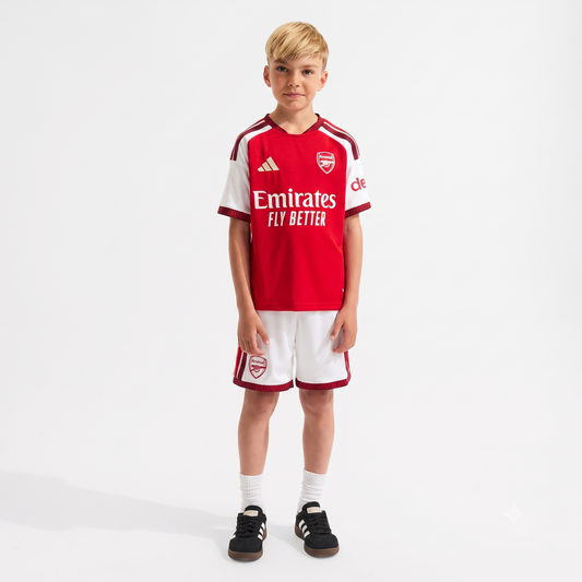 Kit Infantil Arsenal Home 26/27 - Vermelho e Branco