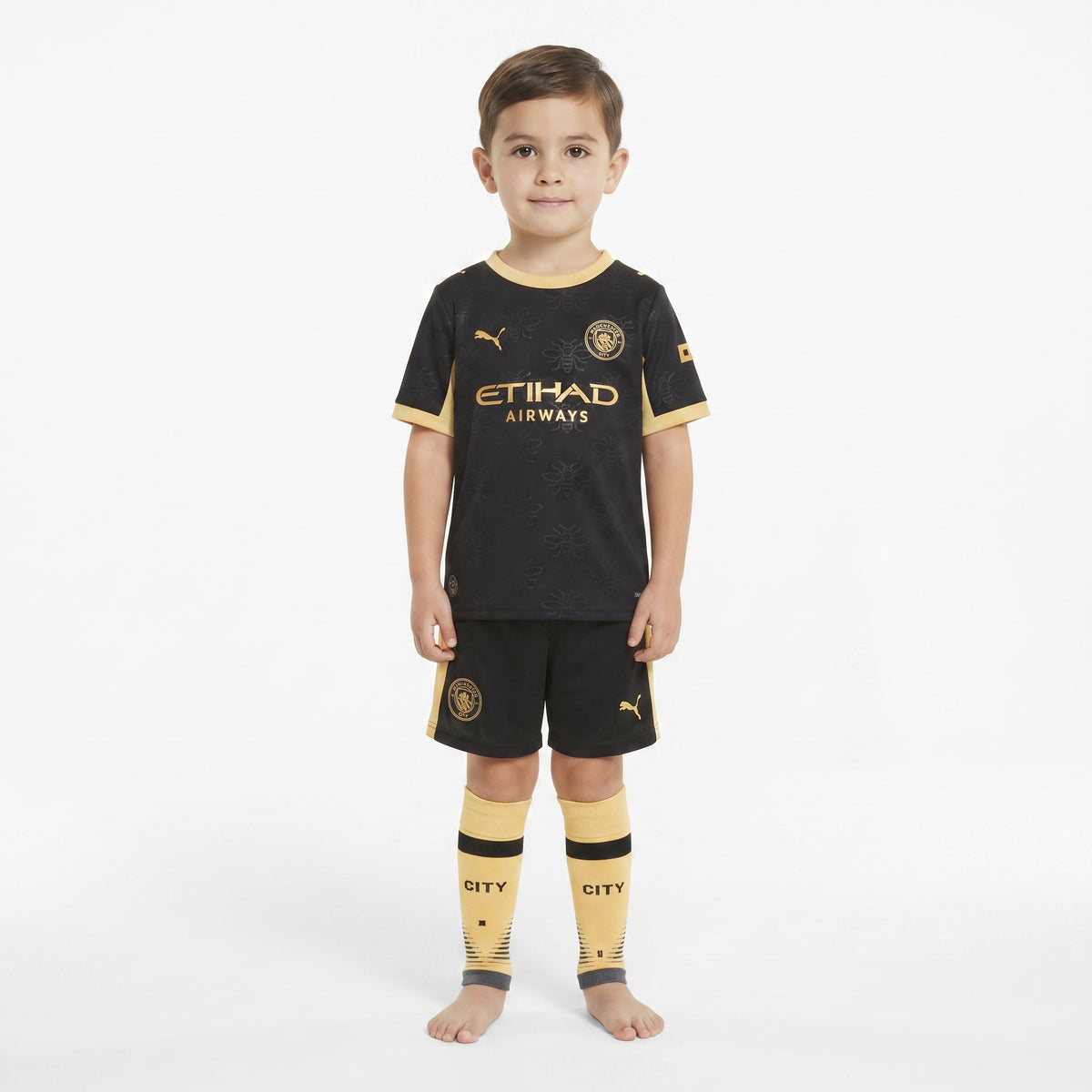 Kit Infantil Manchester City Away 26/27 - Preto e Dourado