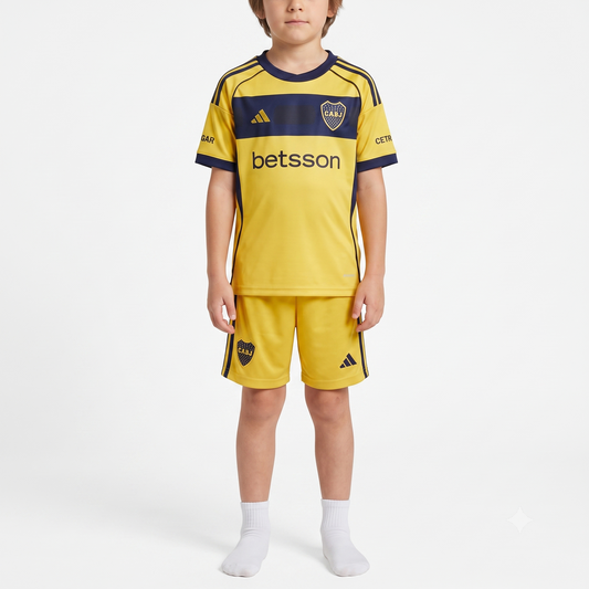 Kit Infantil Boca JRS Away 25/26  - Dourado