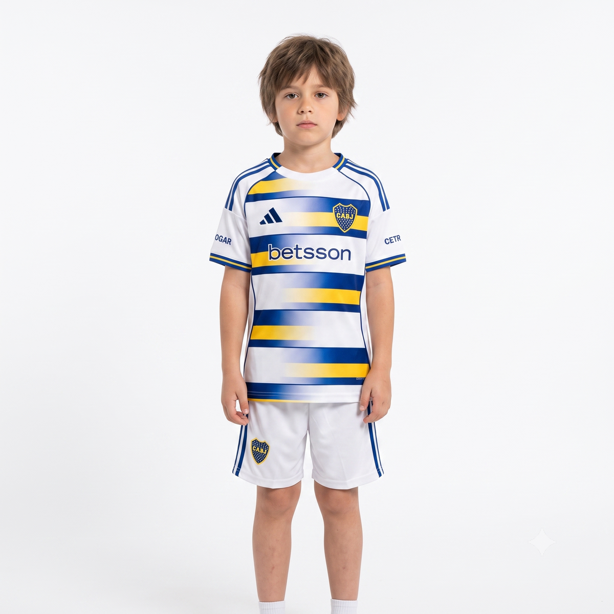 Kit Infantil Boca JRS Third 26/27  - Branca, Azul e Amarelo