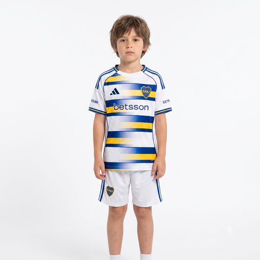 Kit Infantil Boca JRS Third 26/27  - Branca, Azul e Amarelo