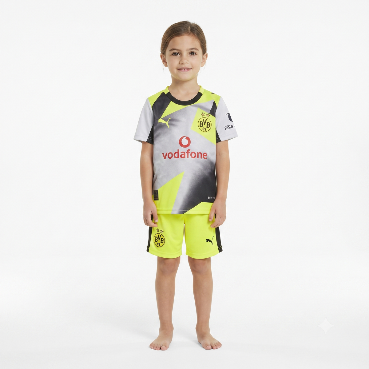Kit Infantil Borussia Dortmund Away 25/26 - Cinza e Amarela