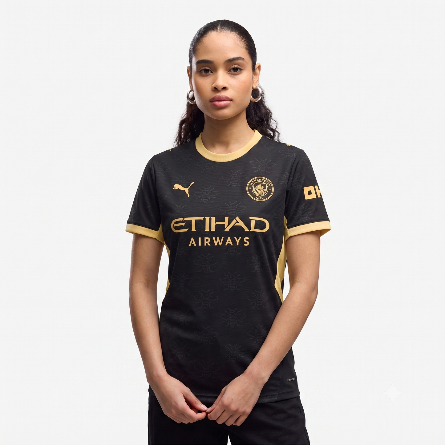 Manchester City Away 26/27 Feminina Puma - Preta e Dourado
