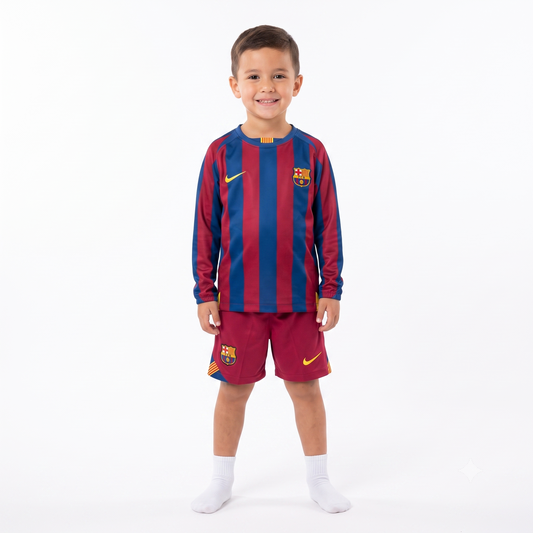 Kit Infantil Barcelona Home Retrô 05/06 Manga Longa - Grená