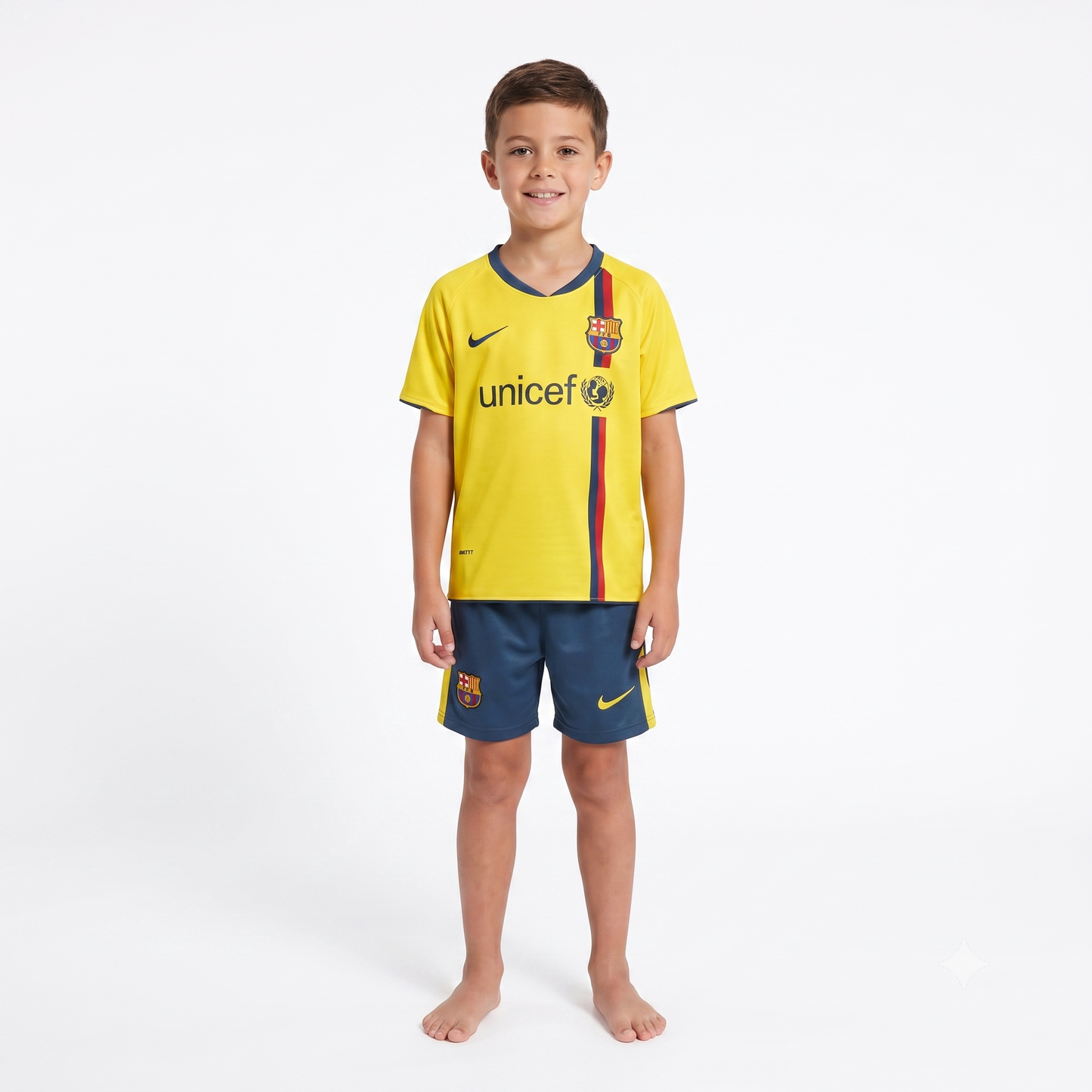 Kit Infantil Barcelona Away Retrô 08/09 - Amarelo