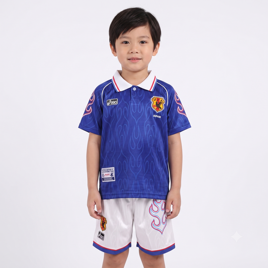 Kit Infantil Japão Home Retro 1998 Asics - Azul
