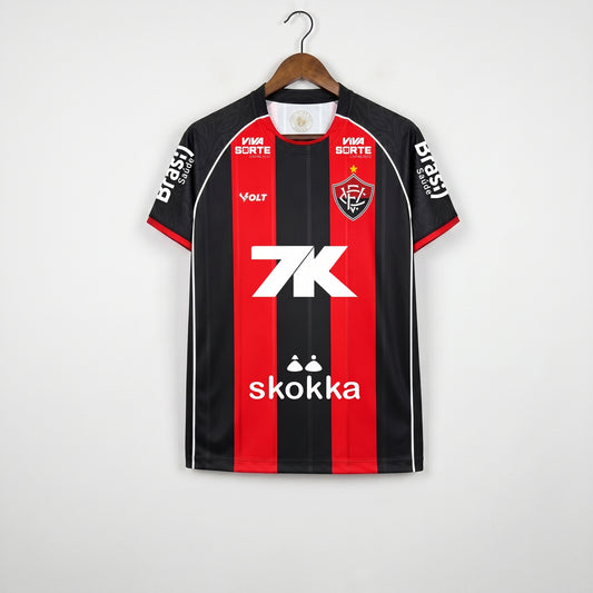 Vitória Home 26/27 Com Patrocinios Masculino -  Vermelho e Preto