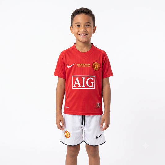 Kit infantil Manchester United Retrô Home 2008 - Vermelho
