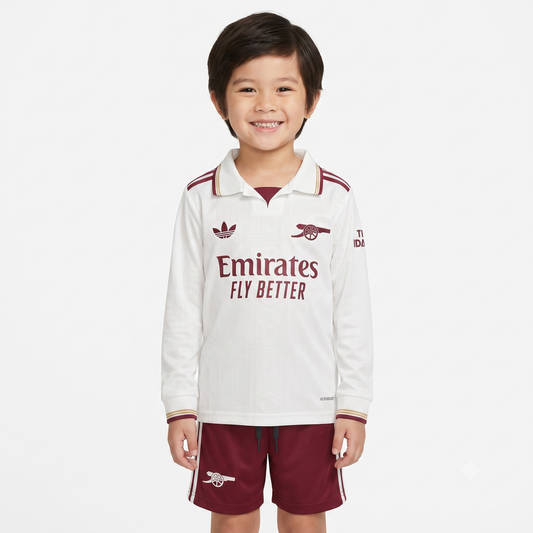 Kit Infantil Arsenal Third Manga Longa 25/26  - Branco