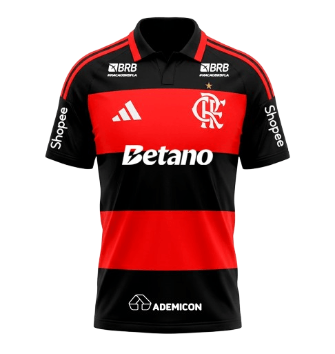 Flamengo Home 26/27 Torcedor Com Patrocínios Adidas Masculino - Vermelho e Preto
