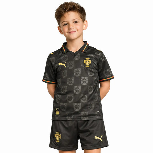 Kit Infantil Portugal Third Pantera Negra 25/26 - Preto