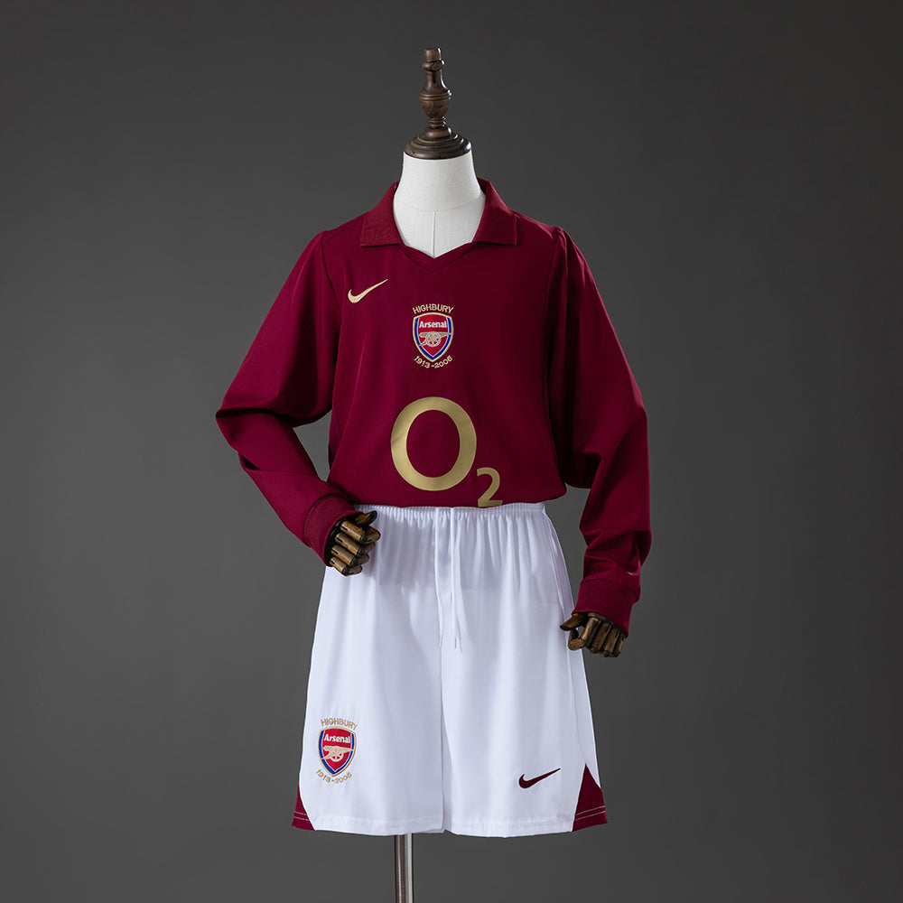 Kit Infantil Arsenal Away Retrô 05/06 Manga Longa - Vinho