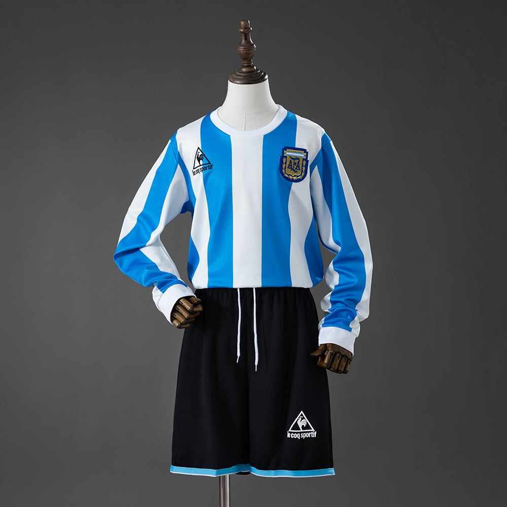 Kit Infantil Argentina Home Retrô 1986 Manga Longa - Azul e Branco