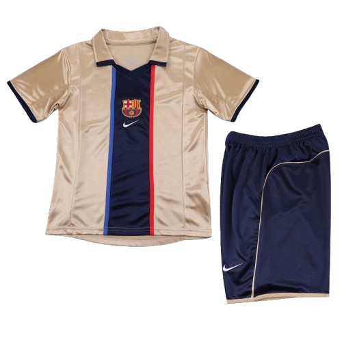 Kit Infantil Barcelona Away Retrô 01/02 - Dourado