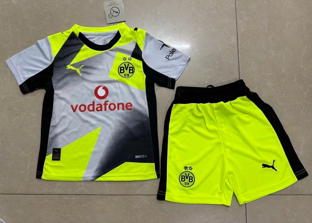 Kit Infantil Borussia Dortmund Away 25/26 - Cinza e Amarela