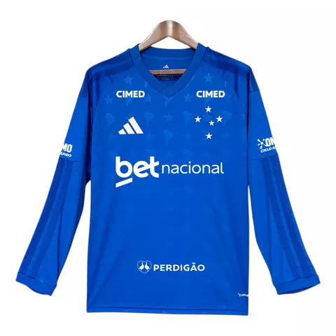 Cruzeiro Home 26/27 Torcedor Com Patrocínios Manga Longa Adidas - Azul